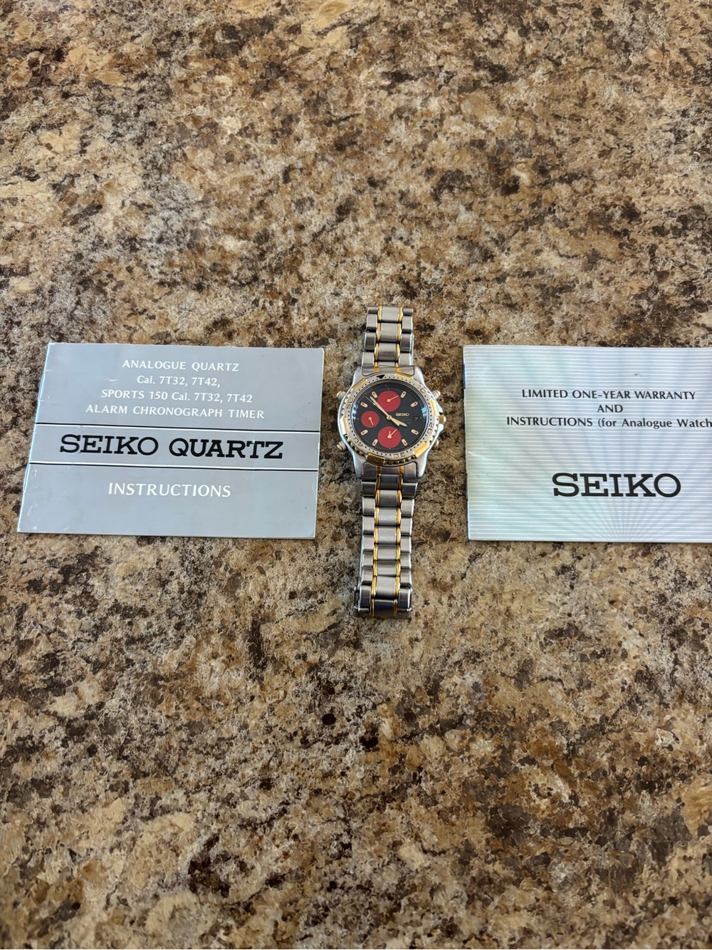 Seiko Two-Tone Men’s Chronograph Watch with Black and Red Dial